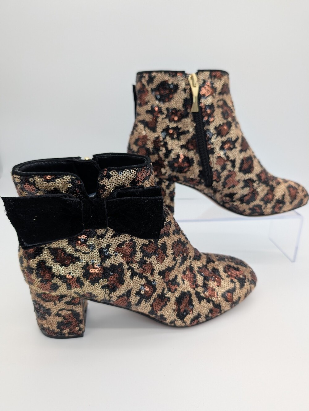 Kate Spade New York Langley Leopard Sequin And Bow Ankle Boots US 7M